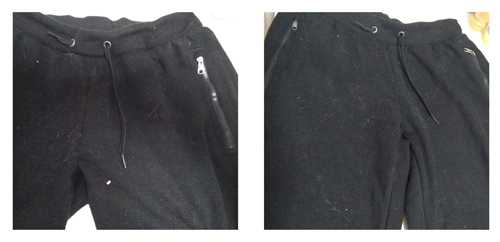 atrapapelos - pantalon negro antes y depués de lavar con atrapapelos